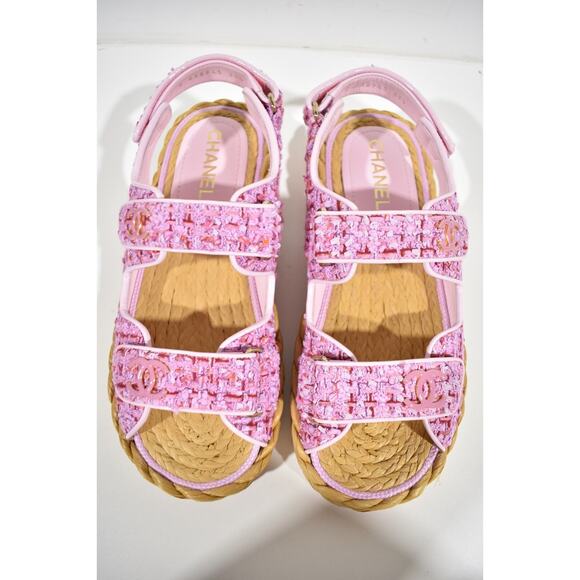 Chanel 22P Pink Purple Tweed Braid CC Logo Mule Slide Flat Teva Dad Sandal 40 - Picture 7 of 12